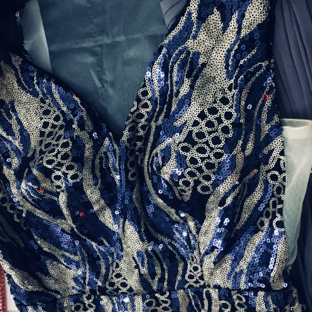 Navy / Royal Blue and Gold Sequin Evening Gown